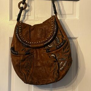 Isabella Fiore Brown Hobo Bag with Studded Details